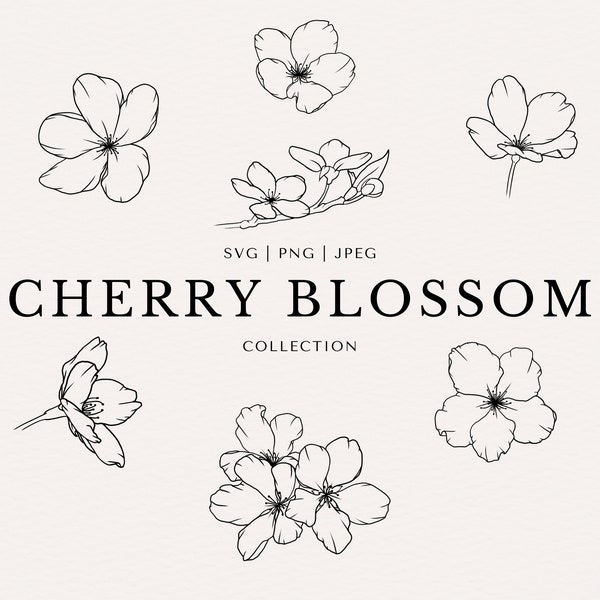 Cherry Blossom Clip Art Set | Minimal Abstract Line Art | Fine Line | SVG | PNG | JPEG