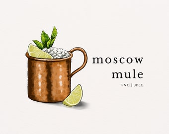 Moscow Mule Cocktail Alcoholic Drink Colored Clip Art | PNG | JPEG | Digital Download
