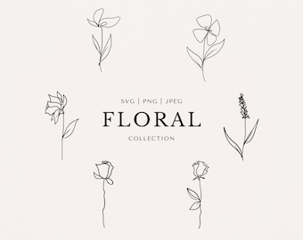 Conjunto de Clip Art de Linha Floral | Arte de Linha Abstrata Minimalista | Linha Fina | SVG | PNG | JPEG