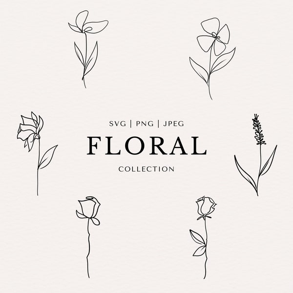 Floral Line Clip Art Set | Minimal Abstract Line Art | Fine Line | SVG | PNG | JPEG