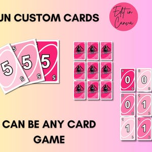 Tarjetas UNO imprimibles personalizadas / Plantilla editable de Canva / Juego de cartas personalizado para fiestas, regalos y reventa digital