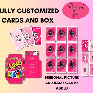 Tarjetas UNO personalizadas con foto y nombre / Juego impreso personalizado / Recuerdo de fiesta / Regalo para una noche de juegos familiar