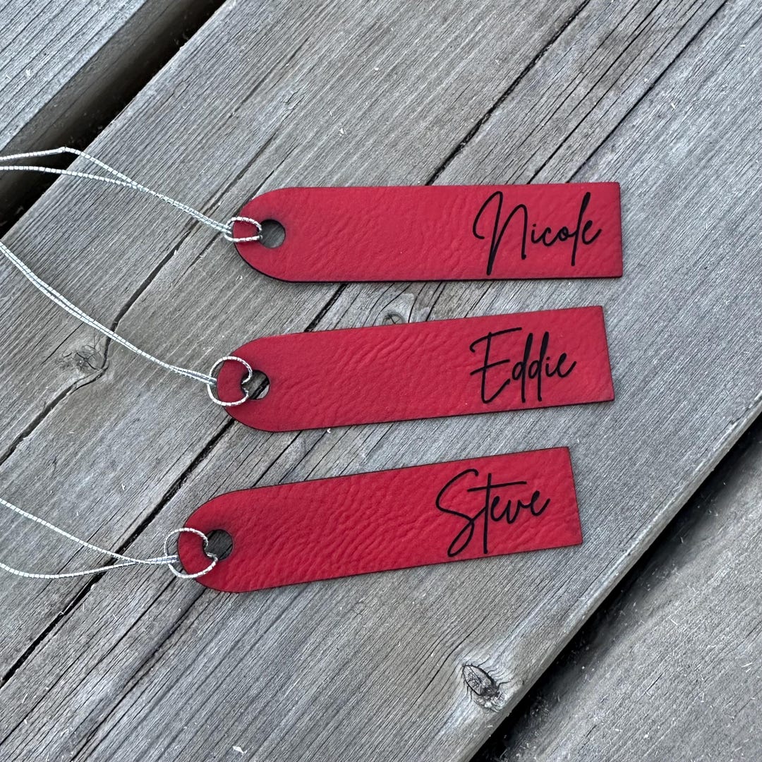 Personalized Engraved Leather Christmas Stocking Tags: 3 Inch Red Tag ...