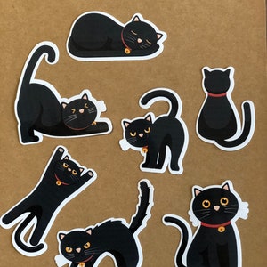 Cute black cat stickers, die cut stickers, sticker pack, Glossy stickers, laptop stickers, luggage stickers, Gift for cat lovers