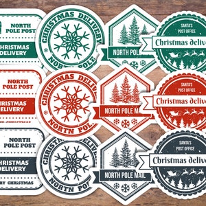 Pegatinas navideñas (juego de 12), correo navideño, embalaje de regalo, pegatina del Polo Norte, pegatinas troqueladas