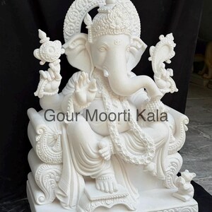 Marmeren Ganesha-beeld/ Makrana-marmer Ganesh moorti/marmeren Ganesha murti/100% echt marmeren Ganesha-beeld/groot Ganesha-marmeren standbeeld afbeelding 2