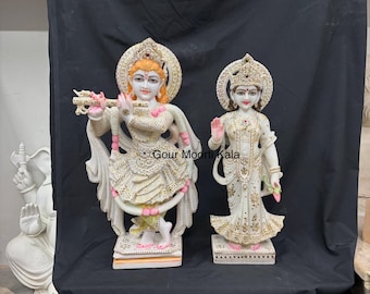 Radha Krishna-beeld, 26 cm meerkleurig gekweekt marmer Radha Krishna Murti, Radhe Krishna-beeldje, hindoeïstisch huwelijkscadeau - Gopal Gopika