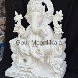 Marmeren Ganesha-beeld/ Makrana-marmer Ganesh moorti/marmeren Ganesha murti/100% echt marmeren Ganesha-beeld/groot Ganesha-marmeren standbeeld afbeelding 3