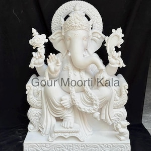Marmeren Ganesha-beeld/ Makrana-marmer Ganesh moorti/marmeren Ganesha murti/100% echt marmeren Ganesha-beeld/groot Ganesha-marmeren standbeeld afbeelding 1