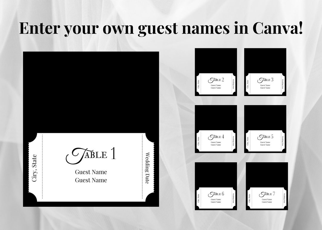 CANVA Template Ticket Themed Escort Cards / Place Cards for Etsy
