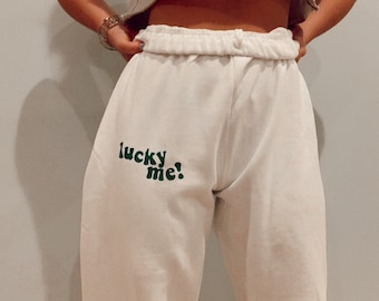 Lucky Me Joggers / Green & White Sweatpants / St. Patrick's Day Sweatpants / Aesthetic Clothes Trendy Sweatpants / Trendy Joggers