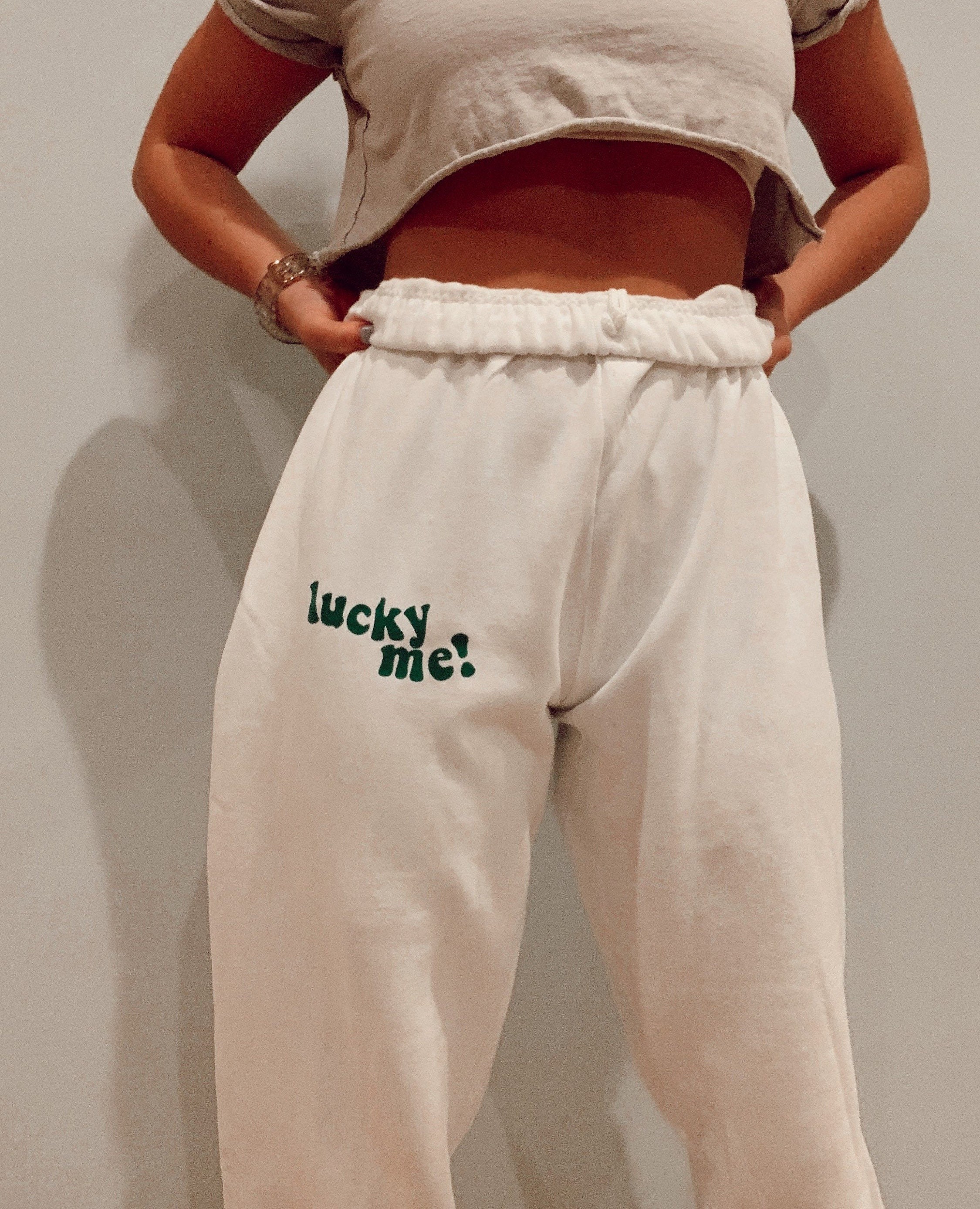 Lucky Me Joggers / Green & White Sweatpants / St. Patrick's Day Sweatpants  / Aesthetic Clothes Trendy Sweatpants / Trendy Joggers 