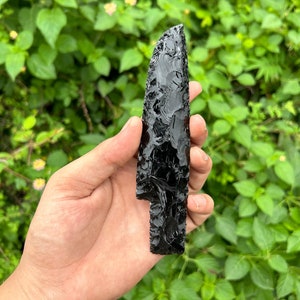 Black Obsidian Crystal Knife: Carved Blade, Metaphysical Tool (6 Inch)