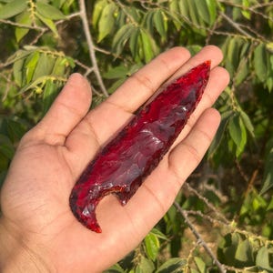 Hand Carved 6&#39;&#39; Red Obsidian Knife: Crystal Spearhead