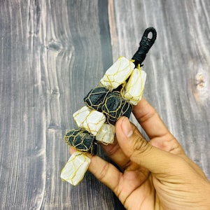 Black Tourmaline & Selenite Crystal Hanging: Protection Amulet