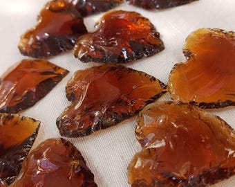 Orange Obsidian Glass Heart Pendants: Carved Crystal Charms, Jewelry Making (5 Pcs)