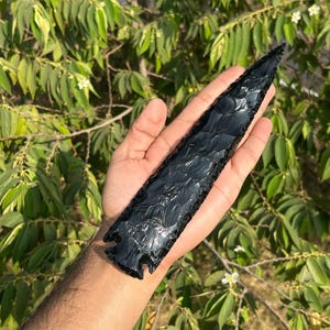 Large Black Obsidian Arrowhead Crystal: Metaphysical Crescent Decor (10&#39;&#39;)