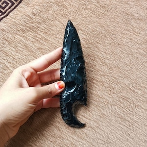 Hand Carved Black Obsidian Knife: Gemstone Crystal Blade, 6 Inch