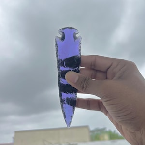 Amethyst Large Arrowhead Crystal 6&quot;inch, Healing Purple Crystal, Hand Knapped Crystal Arrowhead Stone, Gemstone Arrowhead, Arrowhead spear.