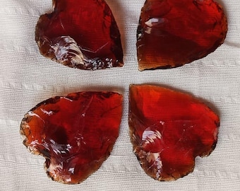 5 Red Obsidian Glass Heart Pendants: Carved Healing Crystals