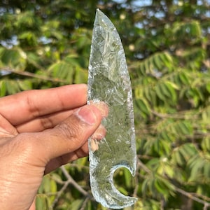 6&#39;&#39;Clear Quartz Hand Knapped Knife Healing Crystal Knife, Agate Knife, Crystal Blade, Clear Quartz Spearhead, Gemstone Knife Gift Crystal