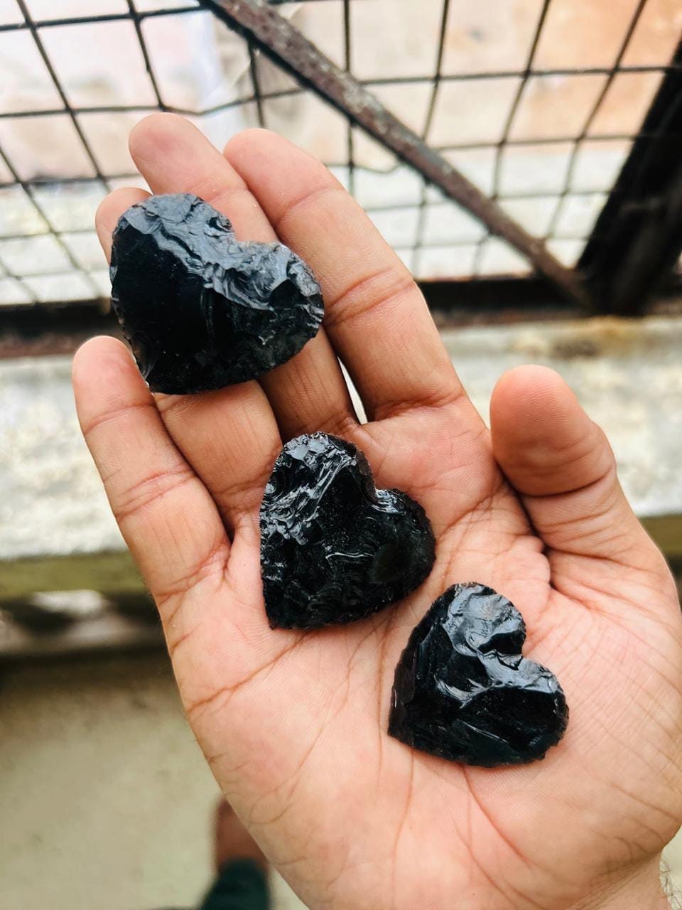 5 Pcs Black Obsidian Heart Crystals: Carved Healing Pendants