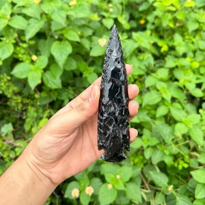 Large 6&quot; Black Obsidian Arrowhead Crystal: Metaphysical Crescent