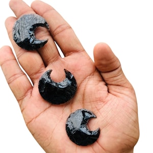 5 Pcs Black Obsidian Moon Crystal, Carved Moon Crystal, Crescent Moon, Obsidian Gemstone, Obsidian Moon Shape, Moon Pendant Wire Wrapping.