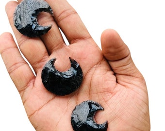 5 Black Obsidian Crescent Moon Crystals: Carved Gemstone Pendants