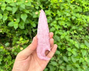 Pink Fiber Optic Glass Crystal Knife: Hand Knapped Stone, Reiki Healing Gift