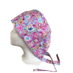 Flower Bloom Scrub Hat, Handmade Nurse Scrub Cap, Adjustable Cotton Surgical Hat, Floral Print Scrub Hat, Spring Scrub Hat
