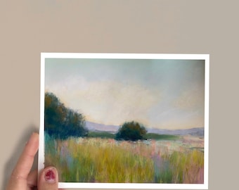 Giclee print of original impressionist meadow countryside landscape painting, mini landscape wall art decor, mini wall art print