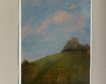 8” x 10” spring countryside landscape painting on bristol paper, modern impressionism, art on paper