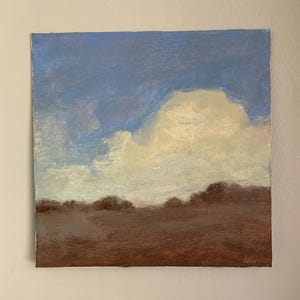 Pintura original de paisagem rural impressionista acrílica de 8” x 8” em cartão de 300 g/m², pintura de pradaria pacífica, pequena paisagem