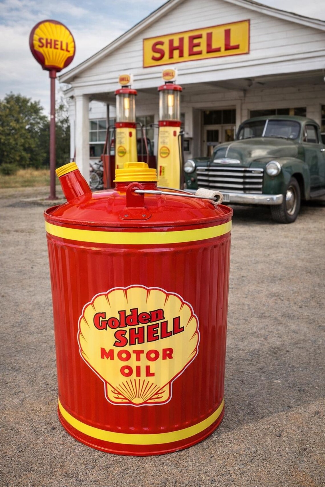 GOLDEN SHELL Motor Oil Style 5 Gallon Vintage Gas Can - REFINISHED - Etsy
