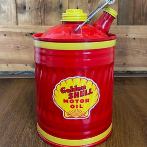 Red GOLDEN SHELL Motor Oil Style Vintage 5 Gallon Gas Can - REFINISHED