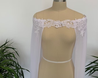 White Ivory Chiffon Cape Cathedral Wedding Cloak Ladies' Party Prom shawl Wedding Bridal Long jacket
