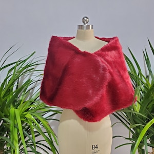 Rot Kunstpelz Brautstola Winterhochzeits-Mode-Schal elegante Fur Wrap Hochzeit Tücher Brautjungfer Cape