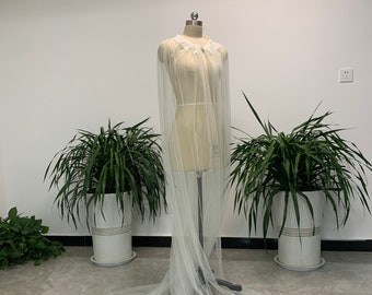 Elegant Bridal Shawl White/Ivory Simple Tulle Shawl Lace Sequin Decorated Wedding Shawl Sparkling Bridal Shawl