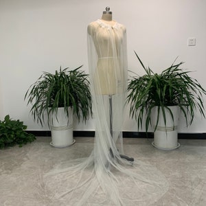 Elegant Bridal Shawl White/Ivory Simple Tulle Shawl Lace Sequin Decorated Wedding Shawl Sparkling Bridal Shawl