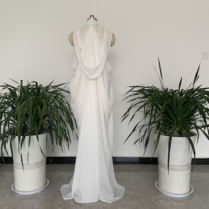 Chiffon Hooded Wedding Cloak Coat Halloween Robe White/Ivory/Black Long Bridal Cape Shawl Wraps Shrug