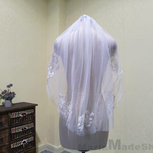 Bridal Veil One Layer Lace Applique Short Veil Women Wedding White Lace Veil Ivory Tulle Veils