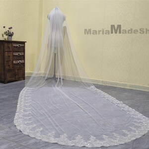Elegant Bridal Veil Ivory Sequin Lace Veil Wedding White Veil Cathedral One Layer Lace Sequin Veil