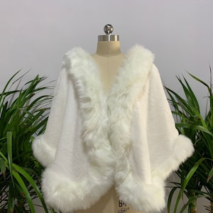 Elegant white or ivory or black Faux Fur Women Ivory Winter Jacket Bridal Cape Evening Wraps Shawls