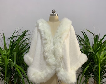 Elegant white or ivory or black Faux Fur Women Ivory Winter Jacket Bridal Cape Evening Wraps Shawls