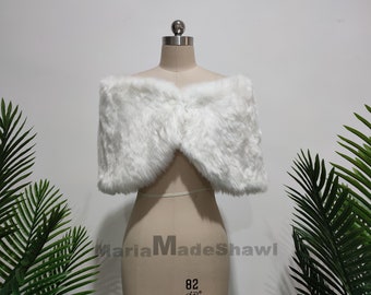 Chal de piel sintética para boda, color blanco marfil, bolero cálido para novia, chaqueta de fiesta