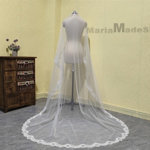 Ivory Lace Veil Single Layer Lace Veil No Comb White Bridal Veil Church Wedding One Drop Veil Mantila Veil