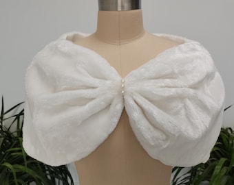 Chal de novia blanco/marfil para boda, chal de novia, chal de piel sintética, bolero, capa