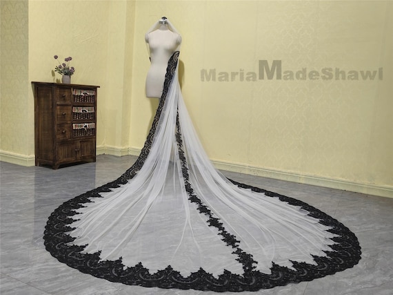 Black Lace Wedding Veil Elegant Bride White Ivory Veil  display picture 2