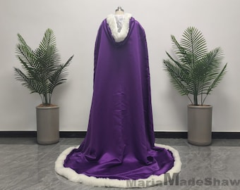 Middeleeuwse cape van namaakbont, elegante bruidscape met capuchon, kerstkaap van nepbont, warme omslag bolero bruids